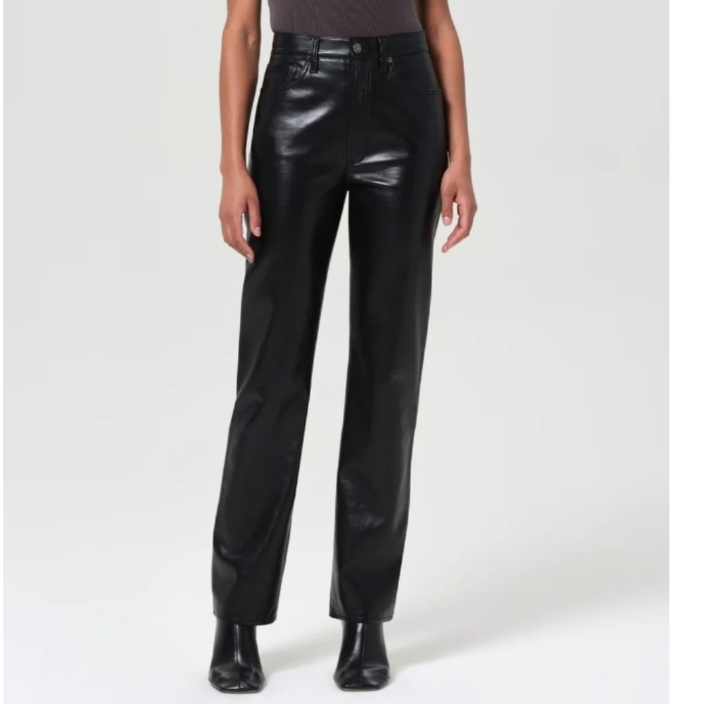 AGOLDE 90s Pinch Waist High Rise Straight Recycled Leather Pants Black Size 29